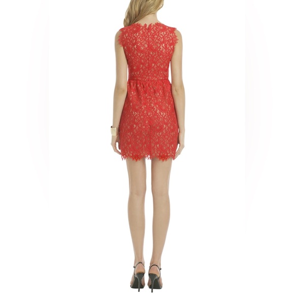 Shoshanna Sierra Lace Mini Party Dress Red 2 Sleeveless Nude Lining V-Neck - Picture 2 of 16